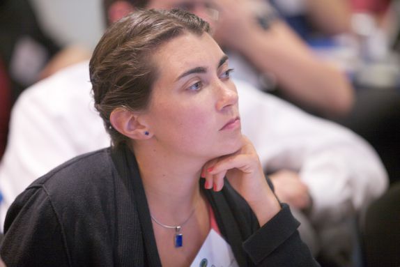 woman listening intently